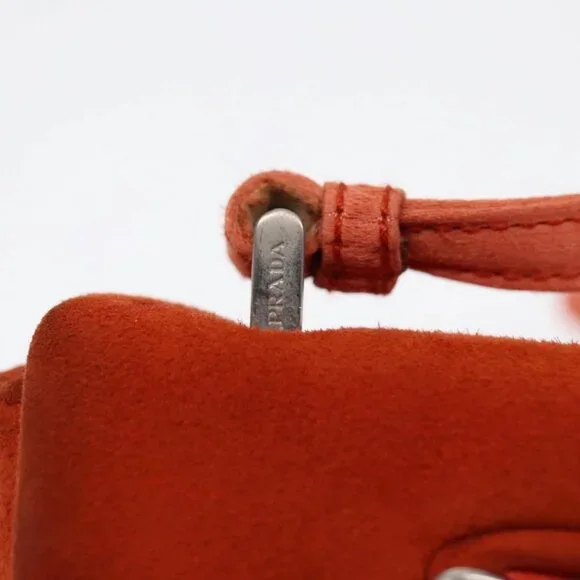 PRADA Shoulder Bag Suede Orange Silver Auth